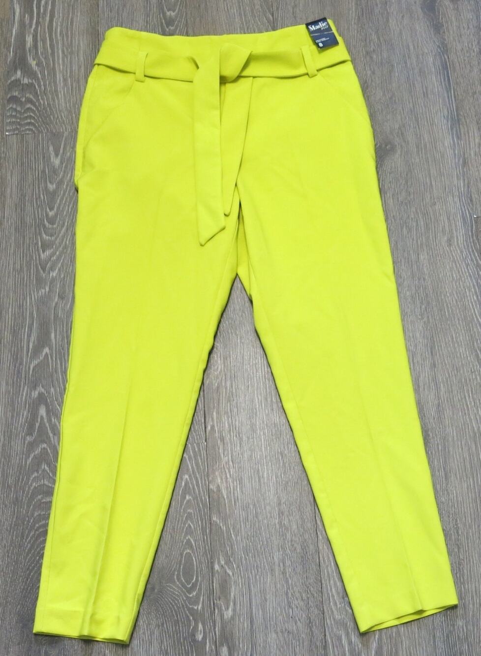 7th AVENUE *NWT* MADIE PANT Crop Belted Size 8 Womens Neon Yellow Boho Hippie